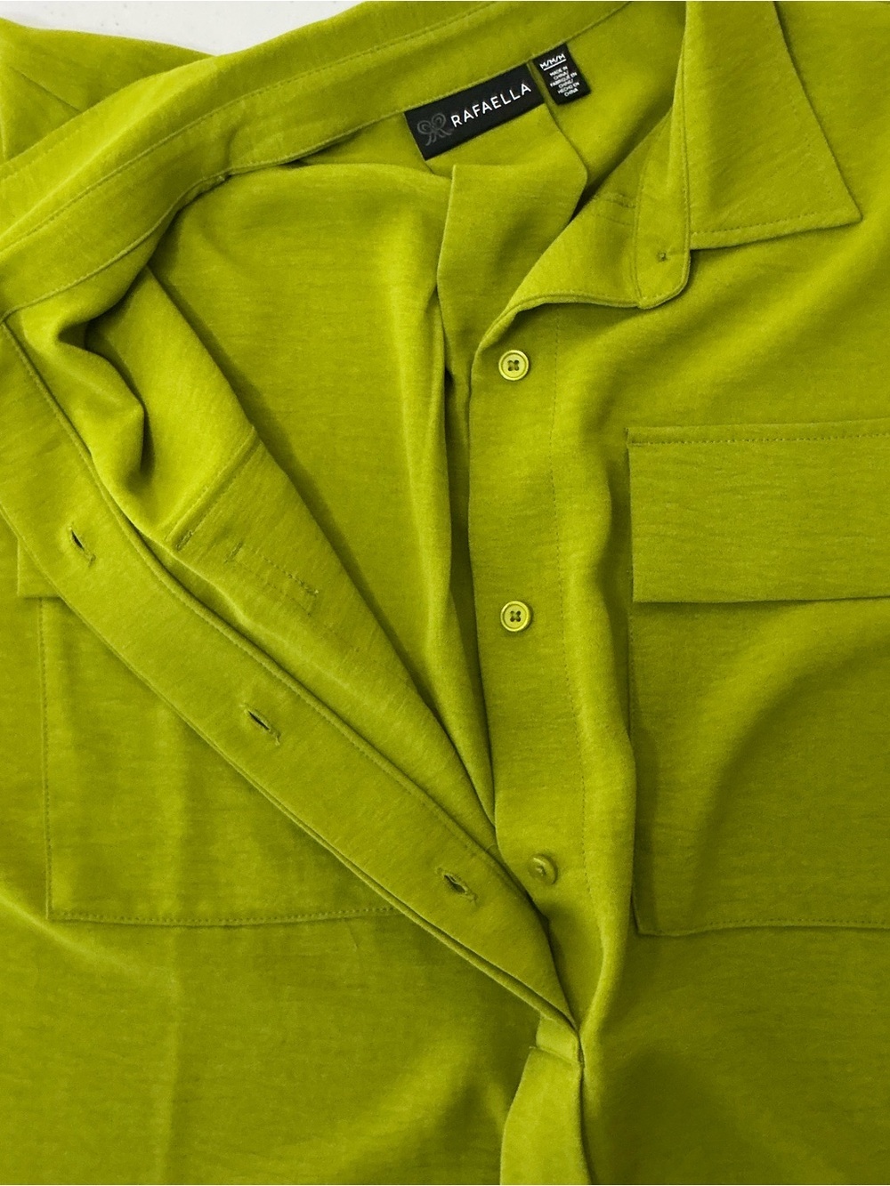 Rafaella Short Sleeve Button-Front Utility Shirt Lime Chartreuse Green - Picture 6 of 7